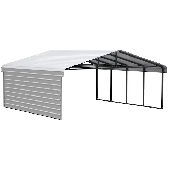 Arrow 20-ft W x 20-ft L x 9-ft H Eggshell Metal Carport in White | CPH202009ECL1