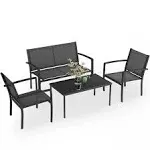  Patio Furniture Set, Outdoor Conversation Sets for Patio, Lawn, Black 4 Pieces