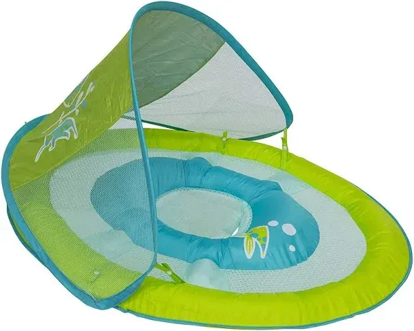 Swim Way 36&#034; Aqua Blue and Green Swimming Pool Baby Spring Float with Sun Canopy