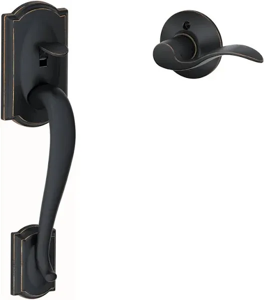 Schlage FE285 CAM 716 ACC RH Camelot Front Entry Handleset with Right-Handed Accent Lever, Lower Half Grip, Aged Bronze, Standard Interior Trim