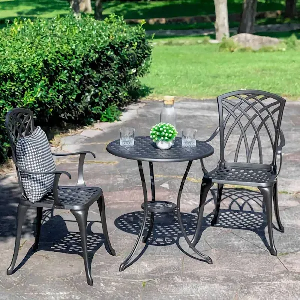 Nuu Garden 3 Piece Bistro Table Set Cast Aluminum Patio Umbrella Hole and Patio