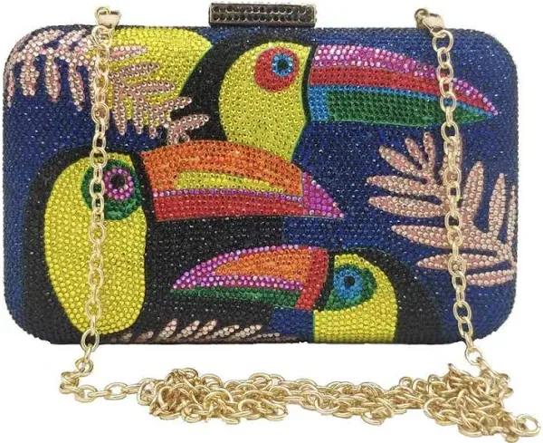 Boutique De FGG Toucan Bird Crystal Clutch Purses for Women Evening Minaudiere Handbags Party Rhinestone Clutch Bag,Mini