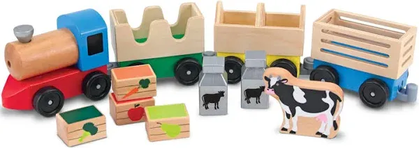 Melissa & Doug Wooden Farm Train Set - Classic Wooden Toy (3 linking cars)