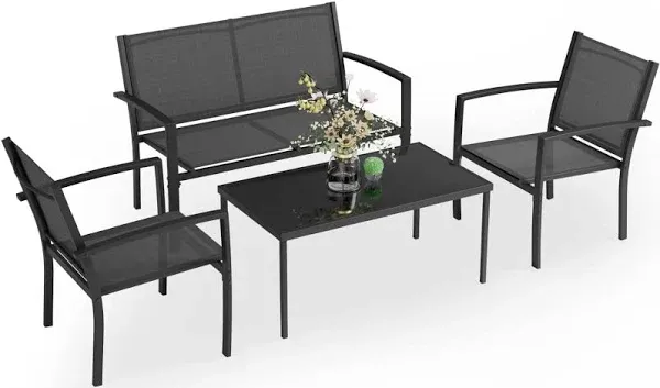 Greesum 4 Pieces Patio Furniture Set, Outdoor Conv, Beige