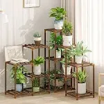 Bamworld Plant Stand Indoor Outdoor Corner Shelf 11 Potted Large Holder for Multiple Plants Wooden Tall Stands Combo Table Rack Garden Patio Lawn