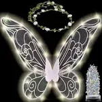 Funcredible White Fairy Wings Set with Crown and Glitter - Perfect for Girls, Women, and Kids - Halloween Costume Cosplay Dress Up