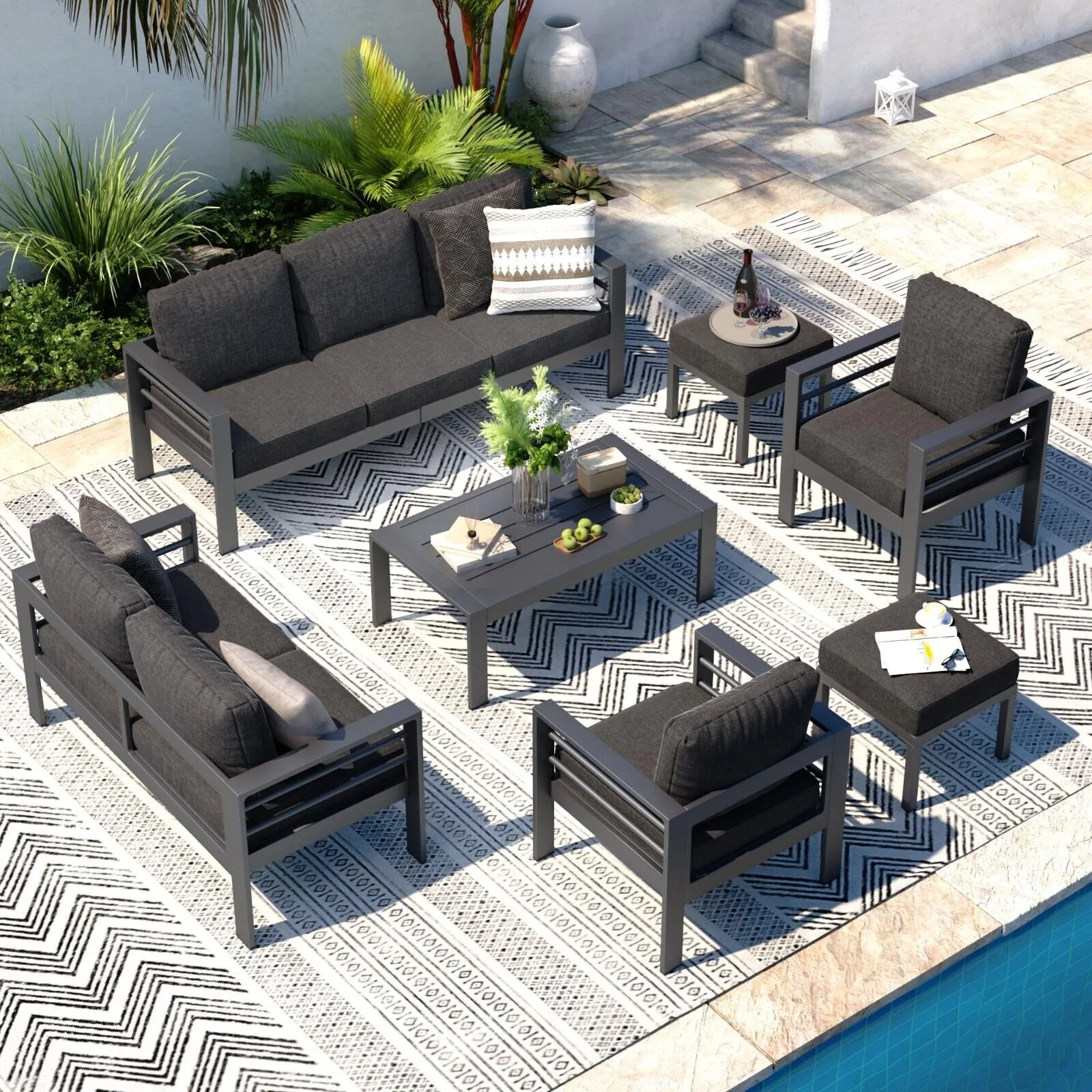 Aluminum Patio Furniture Set 7 Pieces Outdoor Conversation Sets with Table