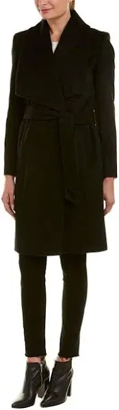 NEW Cole Haan Women&#039;s 8 Wool Blend Single Breasted Belted Wrap Coat Black