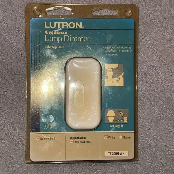 Lutron Credenza 300-Watt Plug-In Outlet Tabletop Lamp Light Dimmer in White