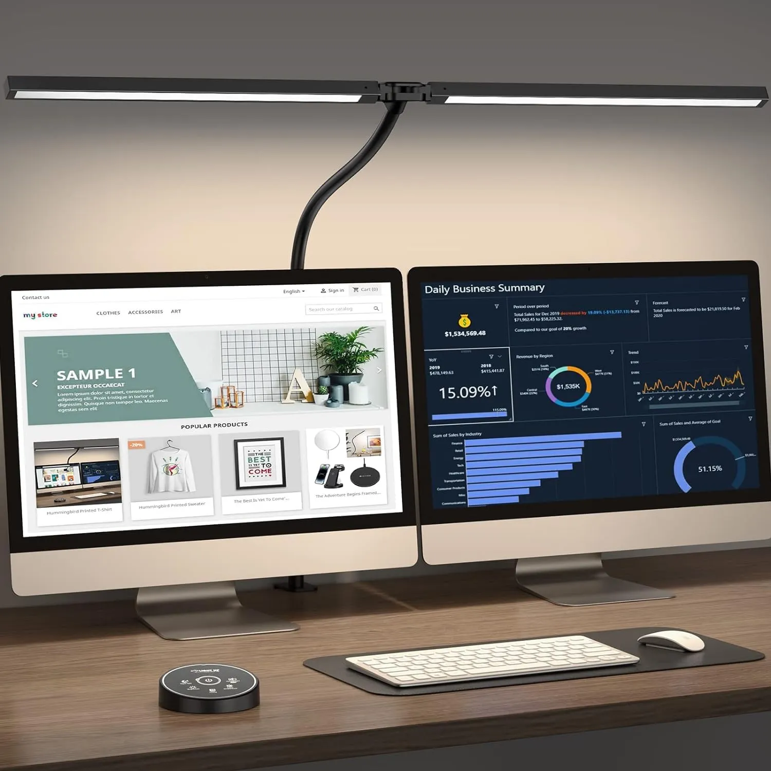 Pzloz Led Desk Lamp for Office Home Eye Caring Architect Lamp with Clamp,Dual Screen Computer Monitor Gooseneck Smart Light