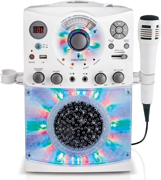 Portable Karaoke Machine for Adults &amp; with Wired Microphone, White - Built-In...