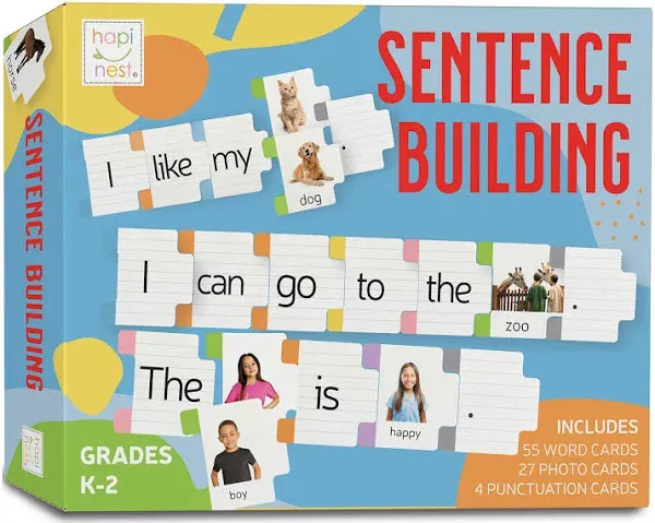 Hapinest Sentence Building for Kids, Learning Game Grammar Reading & Speech Therapy Materials Activities, Kindergarten 1st 2nd Grade Special Education Classroom Must Haves for Teachers & Homeschool