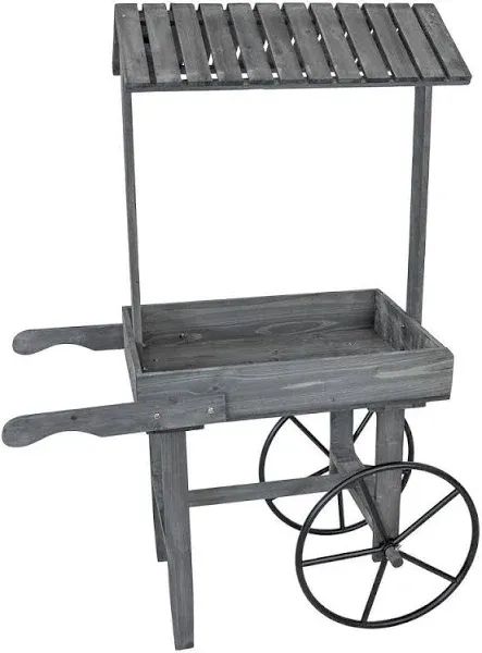 Sunnydaze Decor Rustic Vintage Flower Cart Display Stand with Wheels