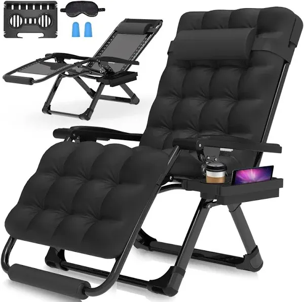 Oversized Zero Gravity Chair,33In XXL Lounge Chair w/Removable Xxl-33in-black