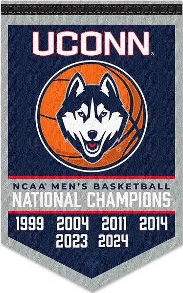 Connecticut Huskies 6 Time 6X Basketball National Champions Banner