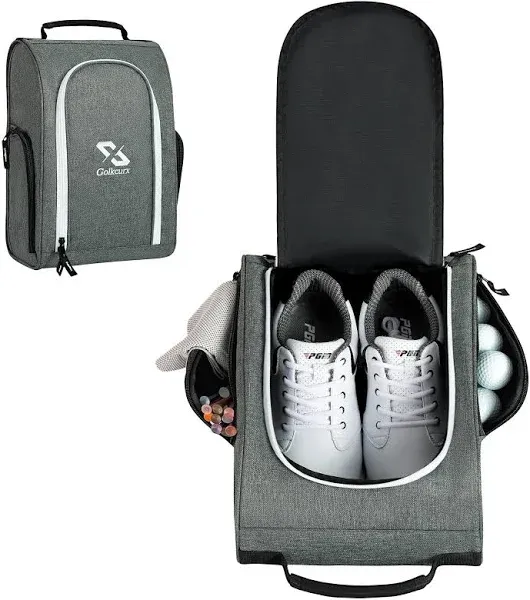 Golkcurx Golf Shoe Bag for Travel Zippered Sport Shoe Carrier Bags with Side Accessory Pockets for Socks