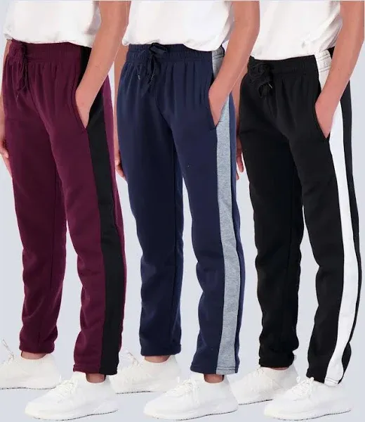 Real Essentials 3 Pack Boys' Tech Fleece Open Bottom Sweatpants with Pockets