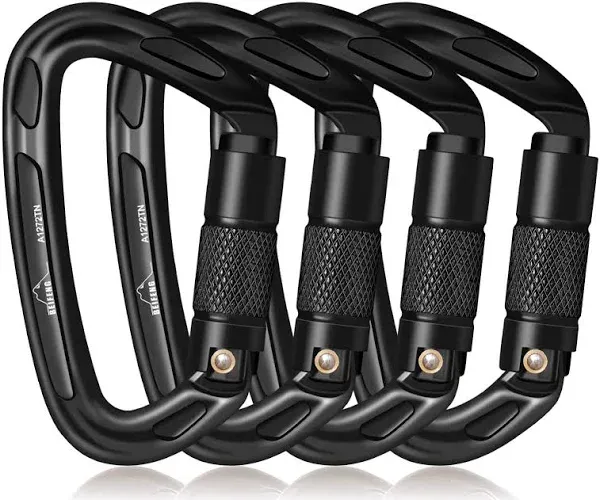 4-Piece Black Aluminum Auto Locking Carabiner