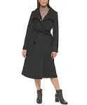 Cole Haan Slick Wool Long Zip-Up Coat Women's Clothing Black : 12