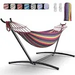 Everyfun Double Hammock with Heavy-Duty Steel Stand,Portable,Easy Assembly,600lbs Weight Capacity,Suit for Indoor,Yard,Camping,or Outdoor-Rainbow