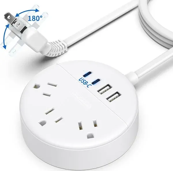 Flat Extension Cord NTONPOWER Flat Plug Power Strip with 3 Outlets USB