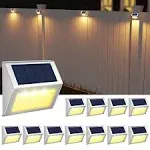 JSOT Outdoor Fence Lights,12 Pack Solar Powered Deck Lights Waterproof Stairs Light Stainless Steel Wall Step Walkway Patio Garden