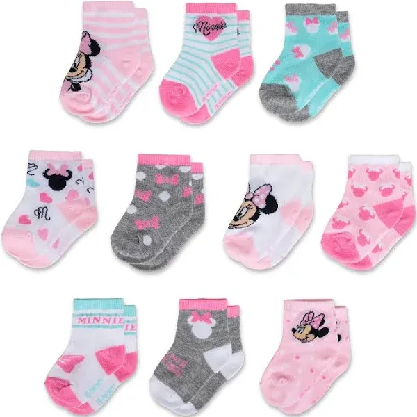 Disney Minnie Mouse 12 Pair infant Socks Set, Baby Girls Ages 0-24 Months