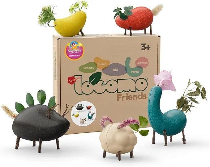 Taksa Toys Locomo Friends V Waldorf Educational Outdoor Play Figures, Montessori Wooden Animal Toys for Kids 3 4 5 6 7+, Open-Ended Learning & Creativity, Nature Eco Toys, Gifts (Set of 5)