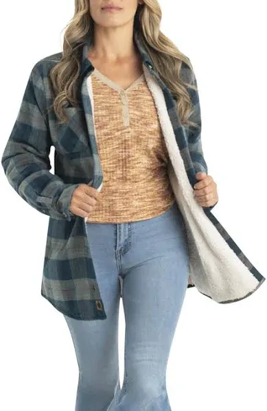 Legendary Whitetails Women's Open Country Flannel Shacket Sherpa Lined Plaid Fleece Shirt Jacket Ladies Western Clothing Coat