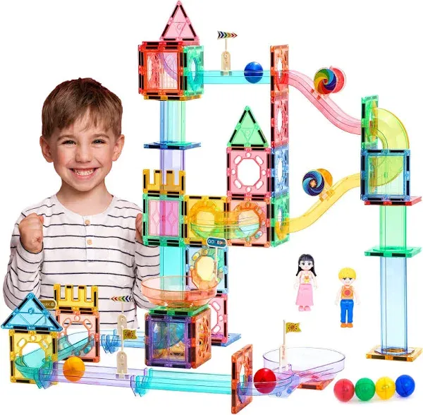 Smart Toys 109 PCS Marble Run Magnetic Tiles Building Blocks Marbles Race 