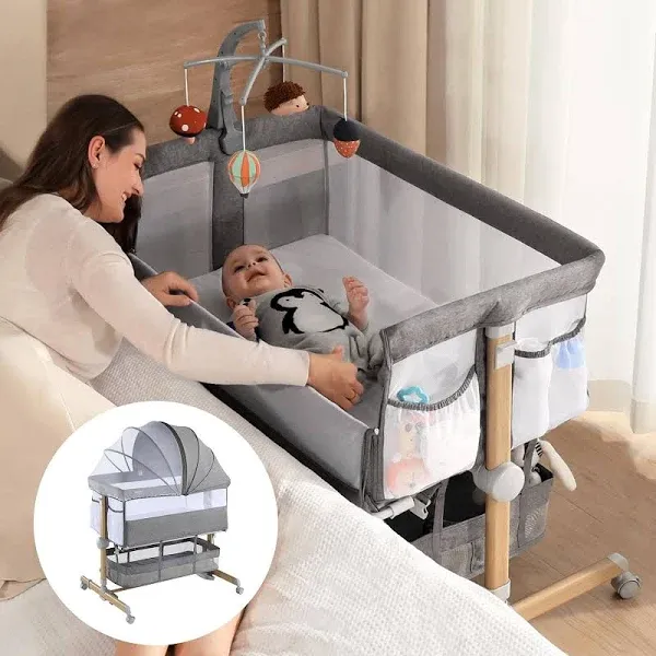 Besrey Multifunctional Baby Crib | 3-in-1 Design with Toy Hanger