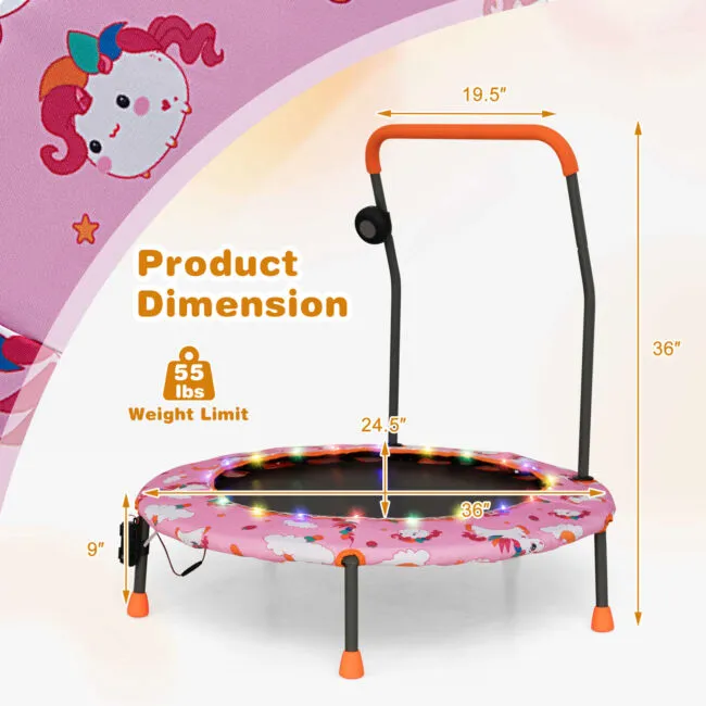 Costway 36" Mini Toddler Trampoline W/LED Bluetooth Speaker Detachable Handle Kids Gifts