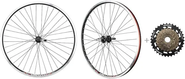 CyclingDeal Bike Bicycle Mtb Wheelset 26" 7 Speed with Shimano Mf-TZ500-7 14-34T Freewheel