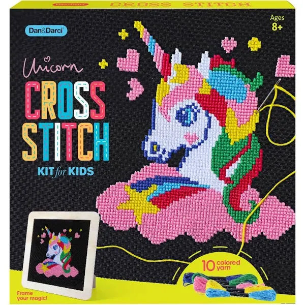 Dan&Darci Unicorn Cross Stitch Kit for Kids Fun Crafts for Girls 8-12 9 Year Old Girl Birthday Gifts