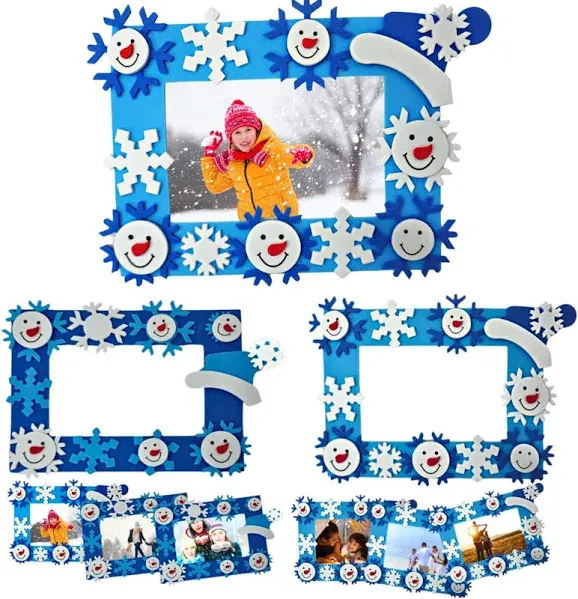 4E's Novelty Foam Snowflake Picture Frame Craft (12 Pack) Bulk Christmas Winter Crafts for Kids Toddlers 3-12, Individually Wrapped Arts & Crafts for Classroom