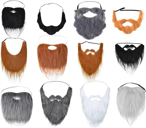 12 Pcs Halloween Fake Beard Funny Fake Mustache Costume False Whiskers Facial...