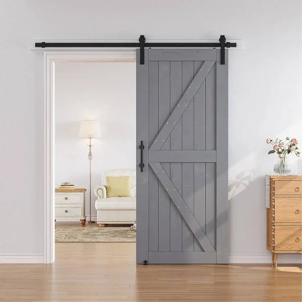 SMARTSTANDARD 36in x 84in Sliding Barn Door with 6.6ft Barn Door Hardware Kit Included, Unfinished Solid Spruce Wood Door, Assembly Required, DIY, Stainable, Natural