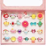 Little Girl Jewel Rings in Box, Adjustable, pretend play, dressup(24 Lovely Ring