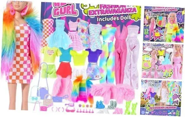 54 Pcs Extra Trendy Doll Clothes & Accessories Set with Doll 11.5 inch | Girls Gift for Ages 5-7, Kids Toys for 3, 4, 5, 6, 7, 8 Year Old Birthdays or Any Occasion