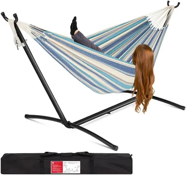 Best Choice Products 2-Person Brazilian-Style Cotton Double Hammock with Stand Set w/ Carrying Bag