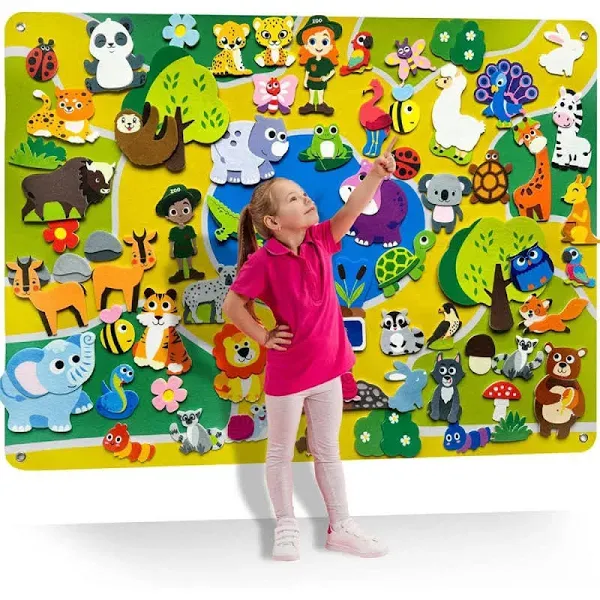 QUOKKA Zoo Felt Board for Kids 3-5 Years Old - Social Multicolored 