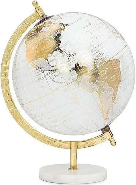 57-LATITUDE-18 Spinning Small Decorative Globe, White/Gold, 11&#034; H