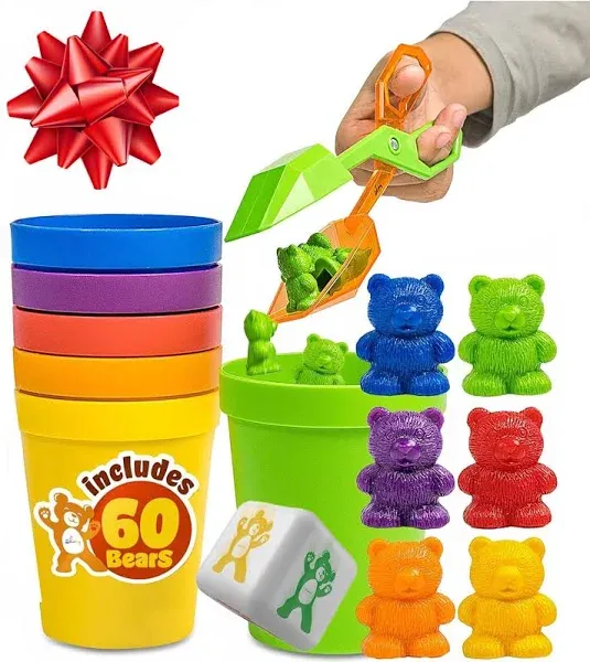 Counting Bears and Stacking Cups , 70 Pcs Color Sorting Toys for Toddlers 1-3...