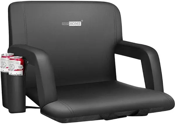 20in.W Black Reclining Stadium Seat Chair w/Padded Backrest,Armre<wbr/>sts&amp;2-Pockets