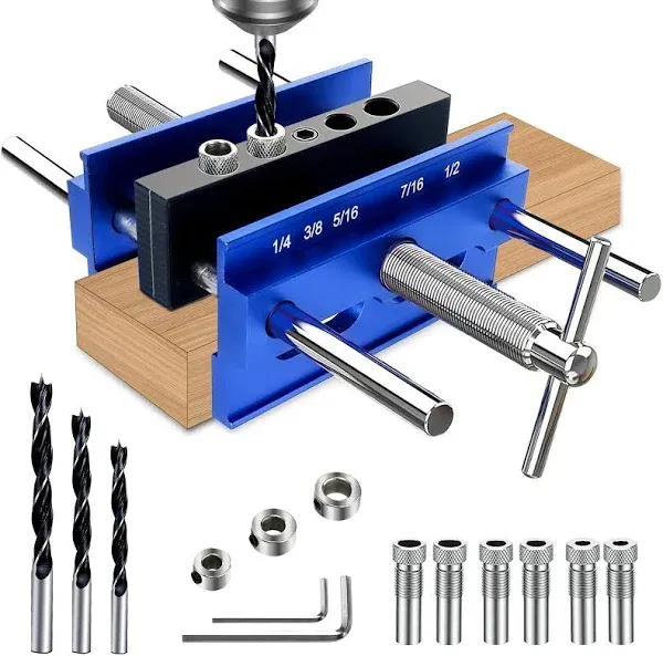 BLEKOO Upgraded Self Centering Doweling Jig Hardware Drill Klein Blue 