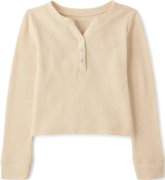 The Children's Place Girls' Basic Long Sleeve Thermal Henley Tops