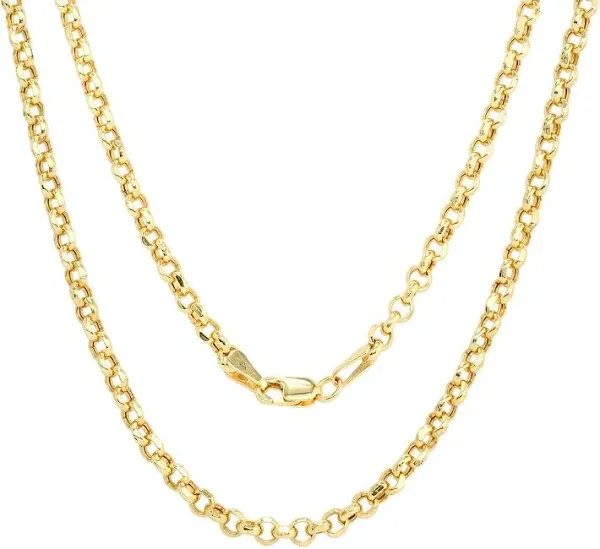 10K Yellow Gold Rolo Circle Cable Round Link Chain Pendant Necklace