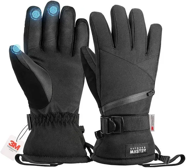 OutdoorMaster Ski Snow Gloves for Women & Men, 3M Thinsulate Waterproof Snowboard Gloves, Winter Warm Windproof Snowmobile Gloves with Double-Pocket