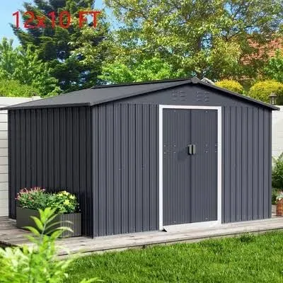 UDPATIO Metal Outdoor Storage Shed 8FT x 6FT, Outside Lockable Metal Garden Shed Steel Anti-Corrosion Outdoor Storage House with Lockable Door for Trash Can, Bike, Backyard Garden Patio, Brown