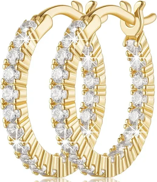 Gold Hoop Earrings 14K Gold Hoop Earrings for Women Lightweight 14 Karat Gold...